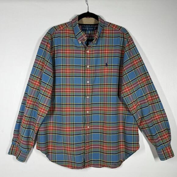 VTG Ralph Lauren Mens Button Down Shirt Plaid Western Oxford Pony Logo XL Cotton - Picture 1 of 4